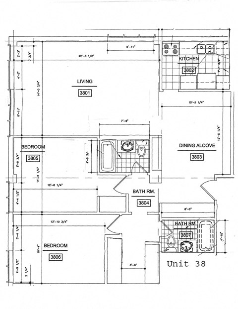 Floor plan for 2 beds, 2 baths, 1100 sqft